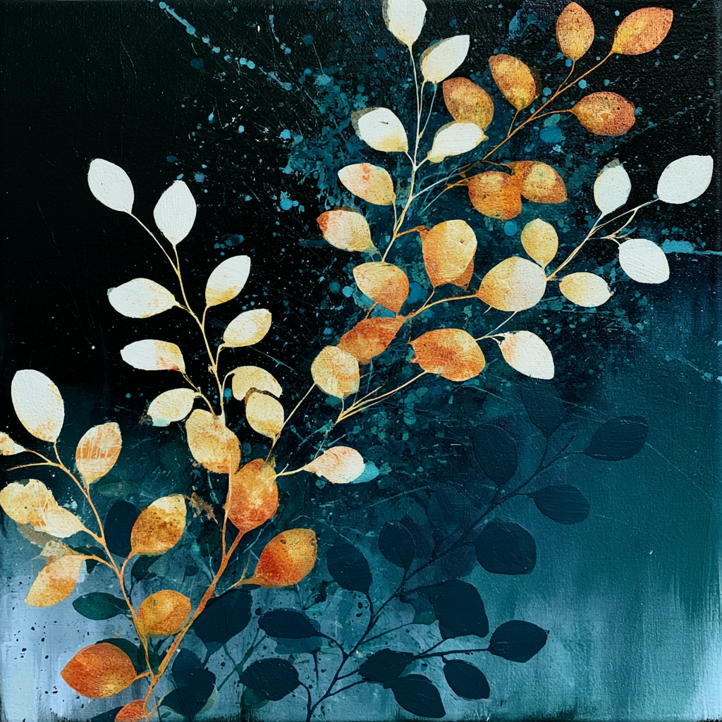 Blue Orange Florals Triptych