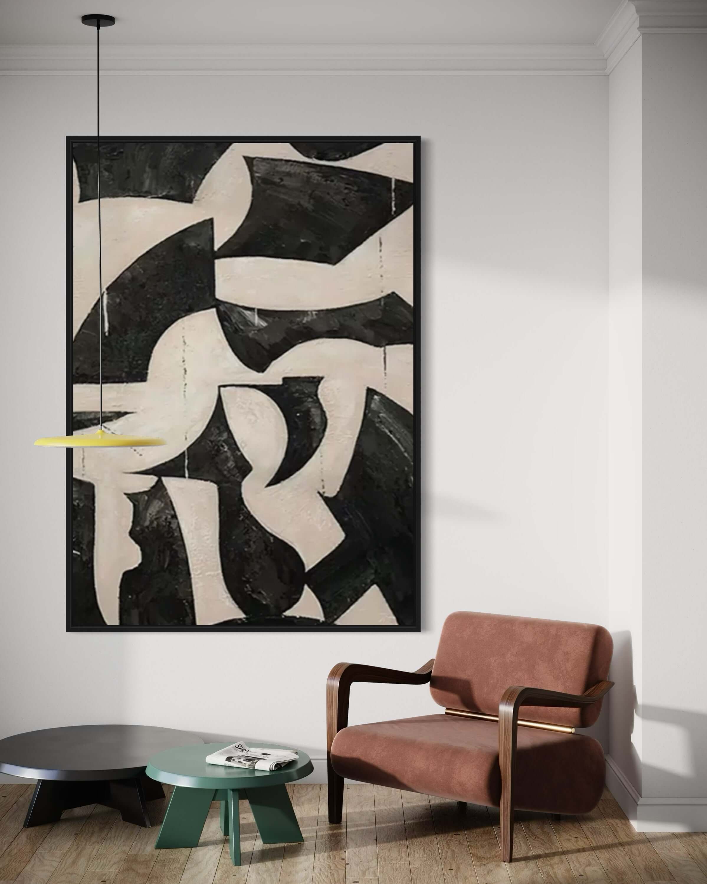 Wandkunst im geometrischen Stil in Schwarz und Creme 1