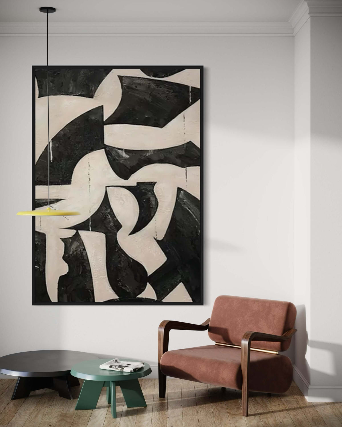 Black and Cream Geometric Style Wall Art 1 - Hand Painting