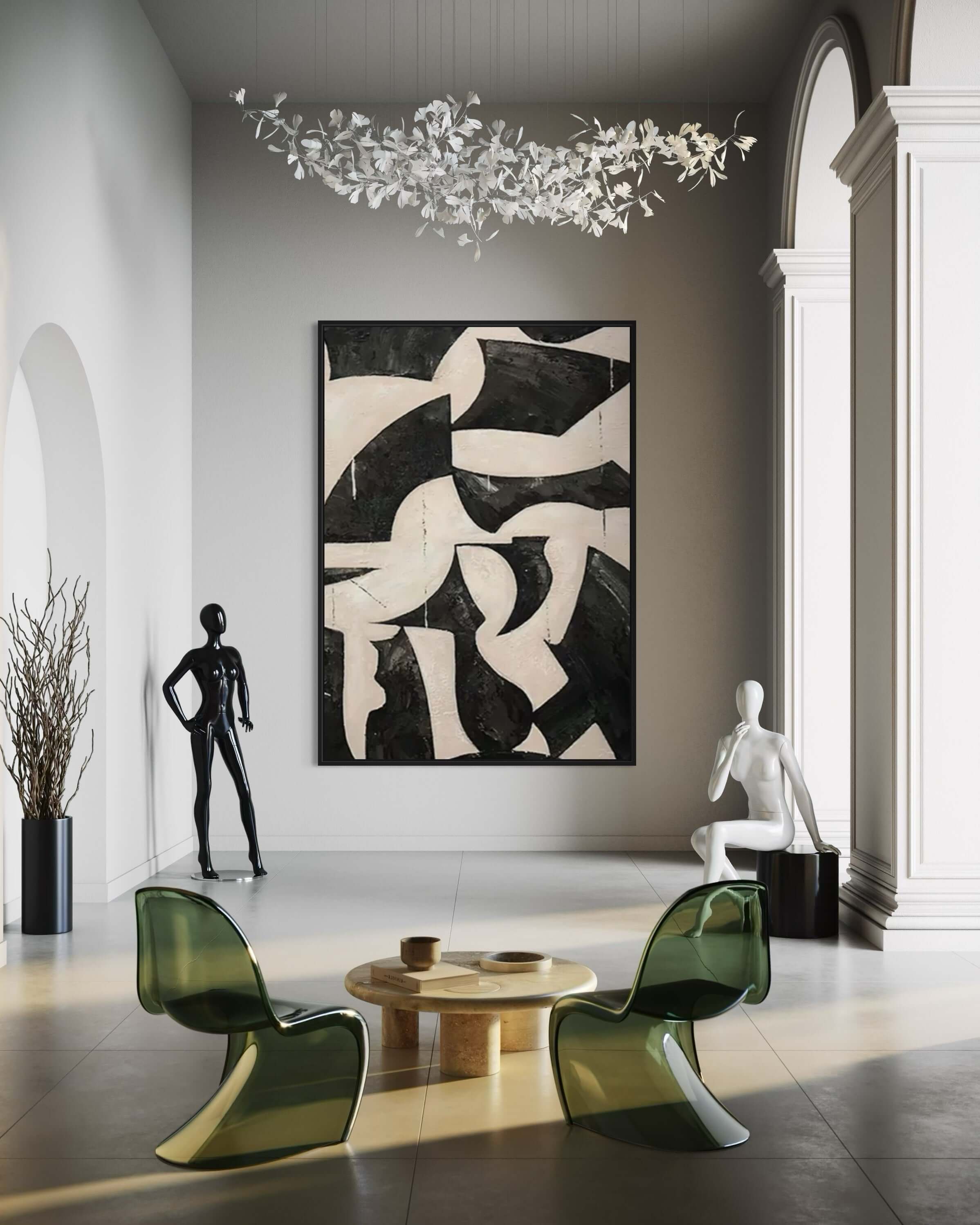 Wandkunst im geometrischen Stil in Schwarz und Creme 1