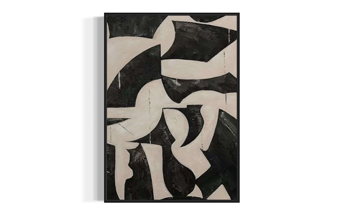 Black and Cream Geometric Style Wall Art 1 - Hand Painting