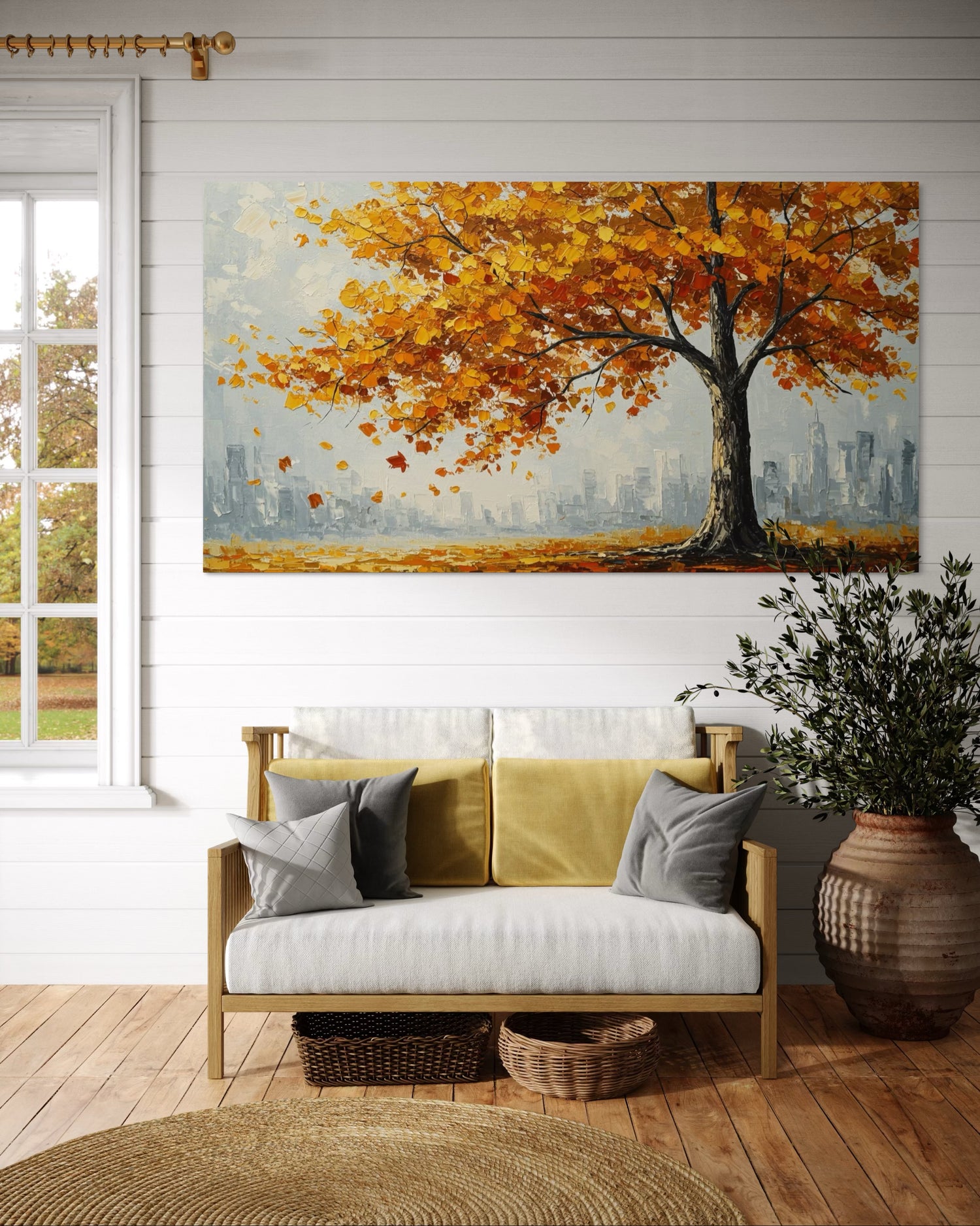 Dancing Leaves on Concrete Dining Room Wall Art