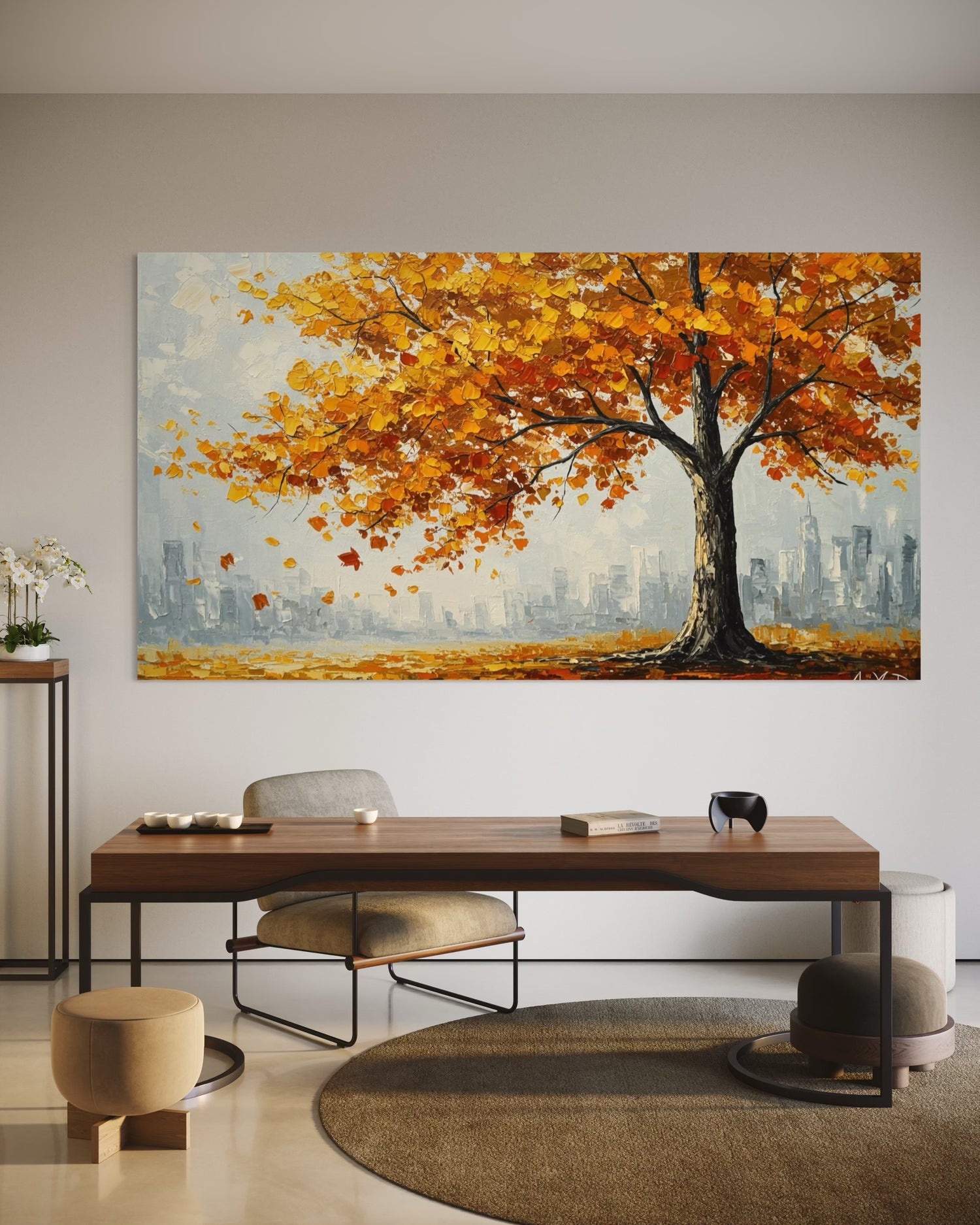 Dancing Leaves on Concrete Dining Room Wall Art