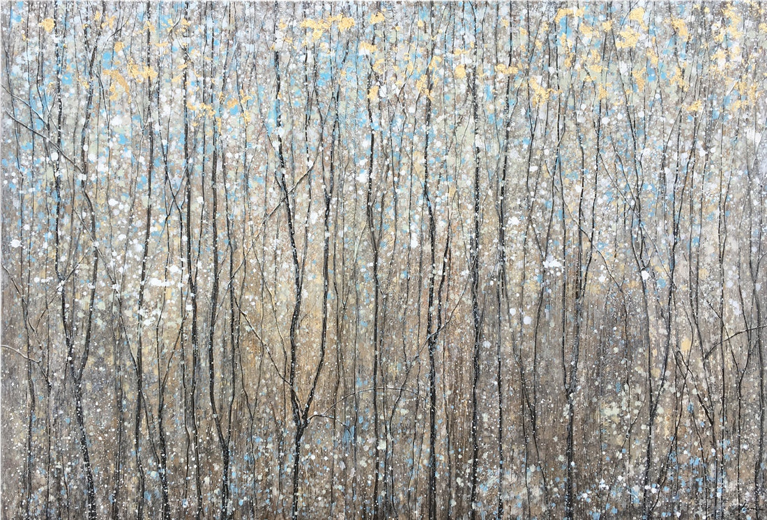 Abstract depiction of trees in a forest with vibrant colors celebrating spring&