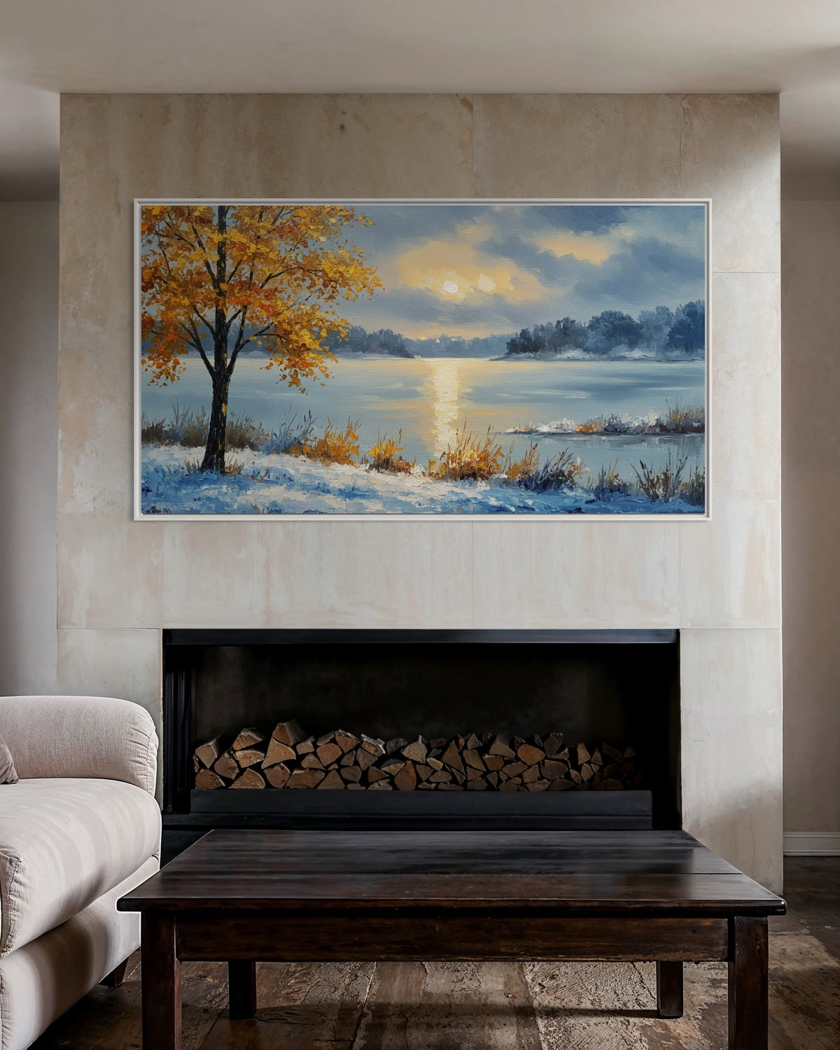 Golden Sentinels by the Frozen Mirror - Hand Painting