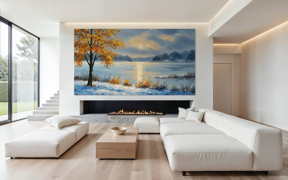 Golden Sentinels by the Frozen Mirror - Hand Painting