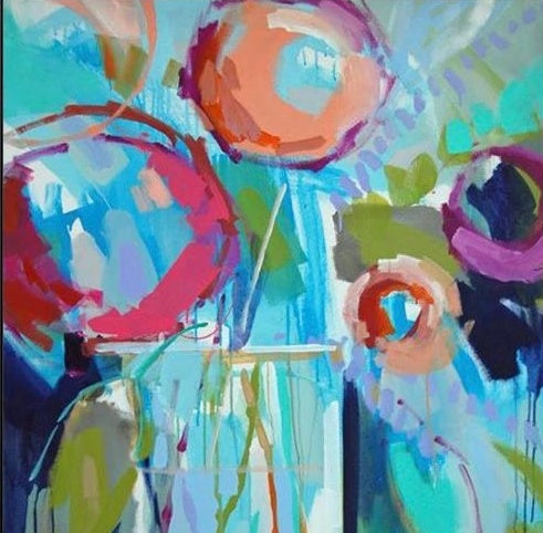 Vibrant hand-painted wall art featuring abstract fruits in bold colors, ideal for enhancing home decor.
