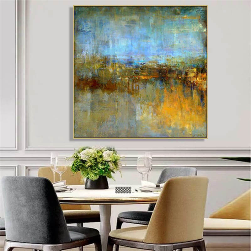 Abstract Gold and Blue Square Wall Art & Paintings