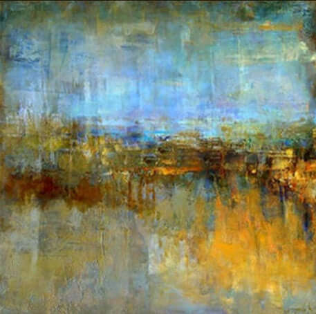 Abstract Gold and Blue Square Wall Art & Paintings