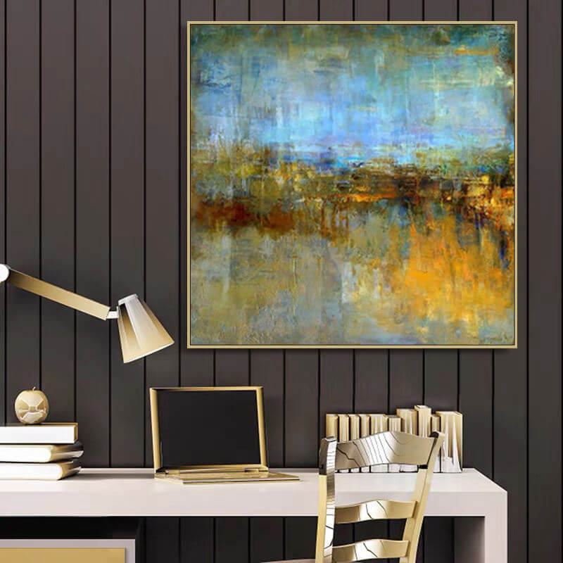 Abstract Gold and Blue Square Wall Art & Paintings