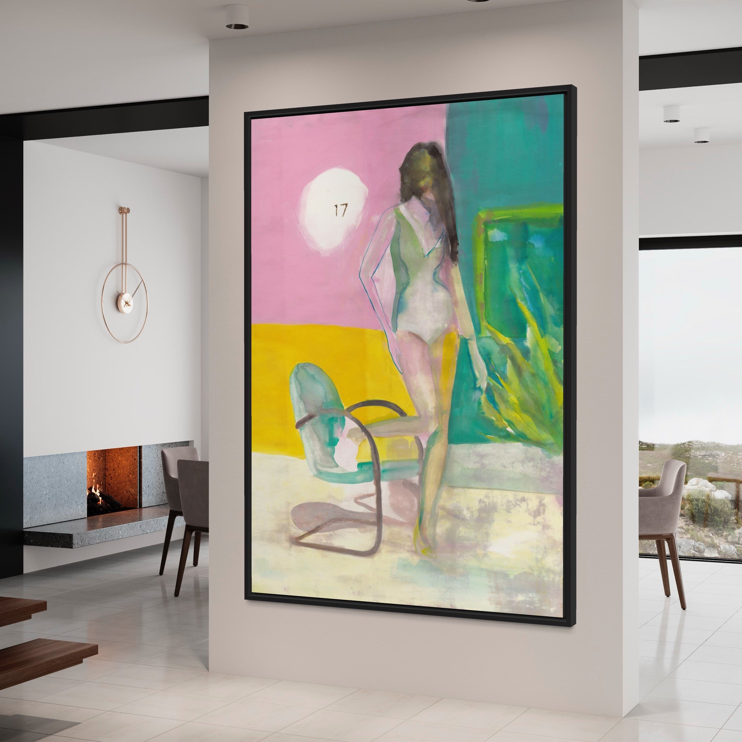 Hand-painted figurative canvas painting by Victoria Verbaan, framed and ready to hang, enhances modern home decor.