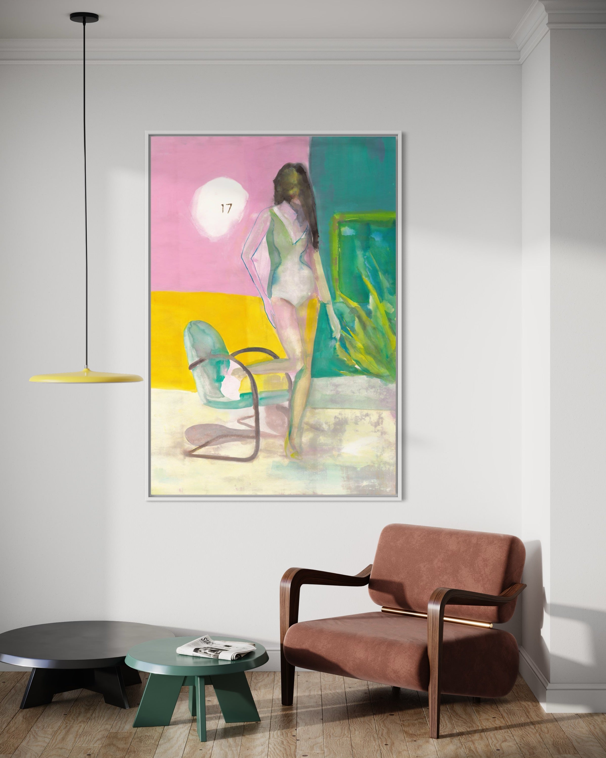 17 Bazaar II hand-painted figurative canvas painting by Victoria Verbaan in modern living space.