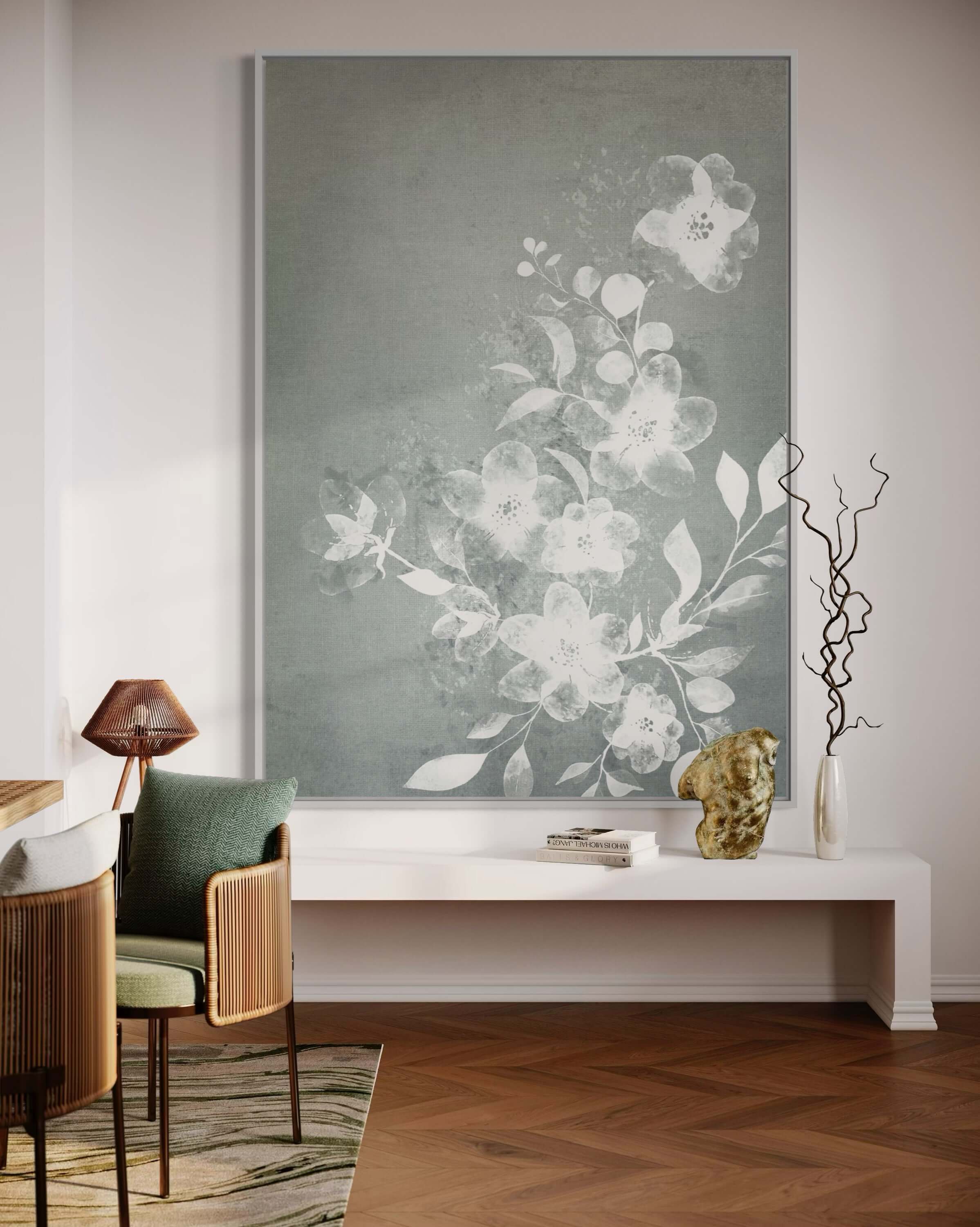Floral blanco y azul
