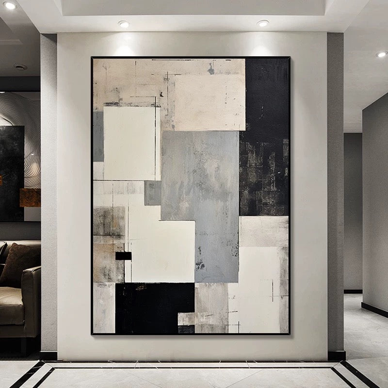 Moderne minimalistische geometrische Leinwandkunst in Grau