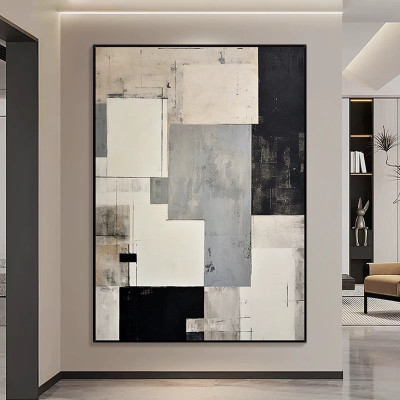 Moderne minimalistische geometrische Leinwandkunst in Grau