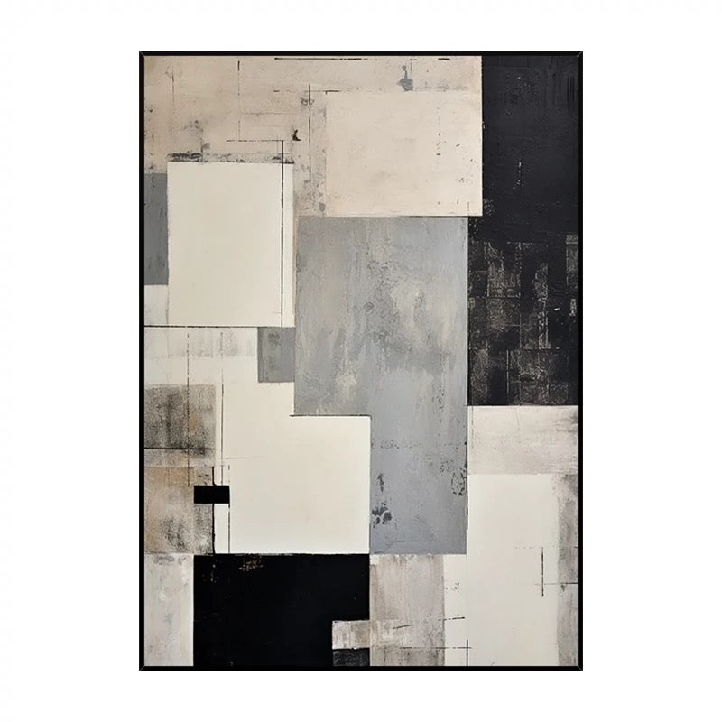 Moderne minimalistische geometrische Leinwandkunst in Grau
