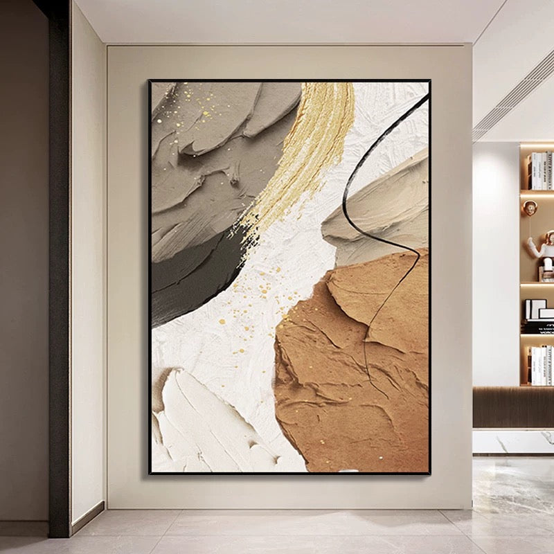 Glitter Gold, Grey, Brown & Beige Textured Painting
