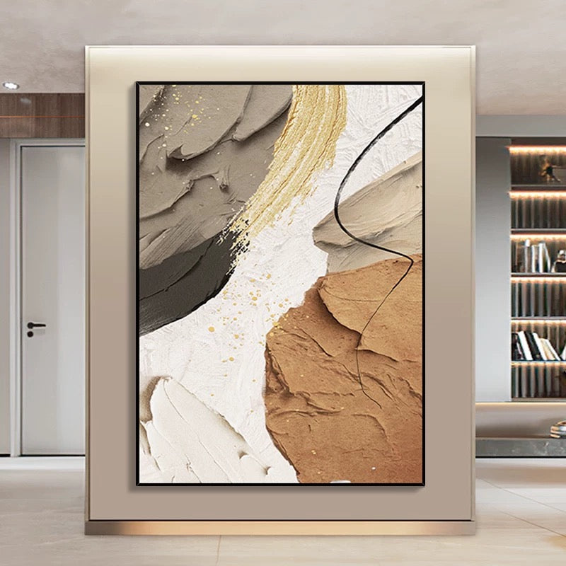 Glitter Gold, Grey, Brown & Beige Textured Painting
