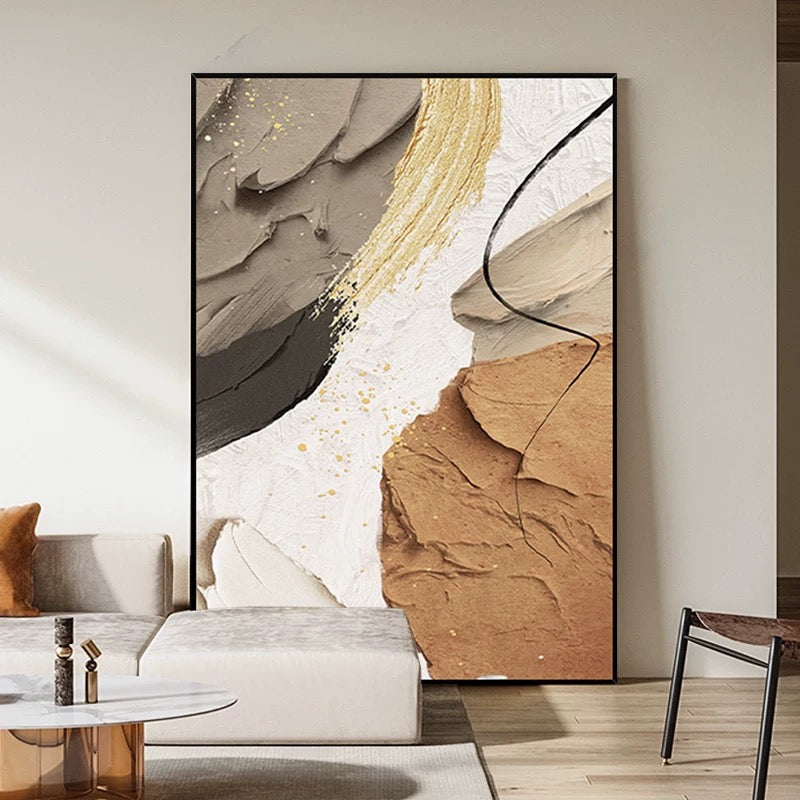 Glitter Gold, Grey, Brown & Beige Textured Painting