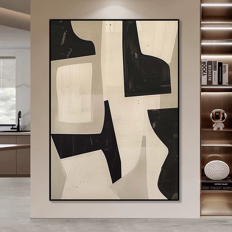 Minimalist Art in Black & Beige - Hand Painting