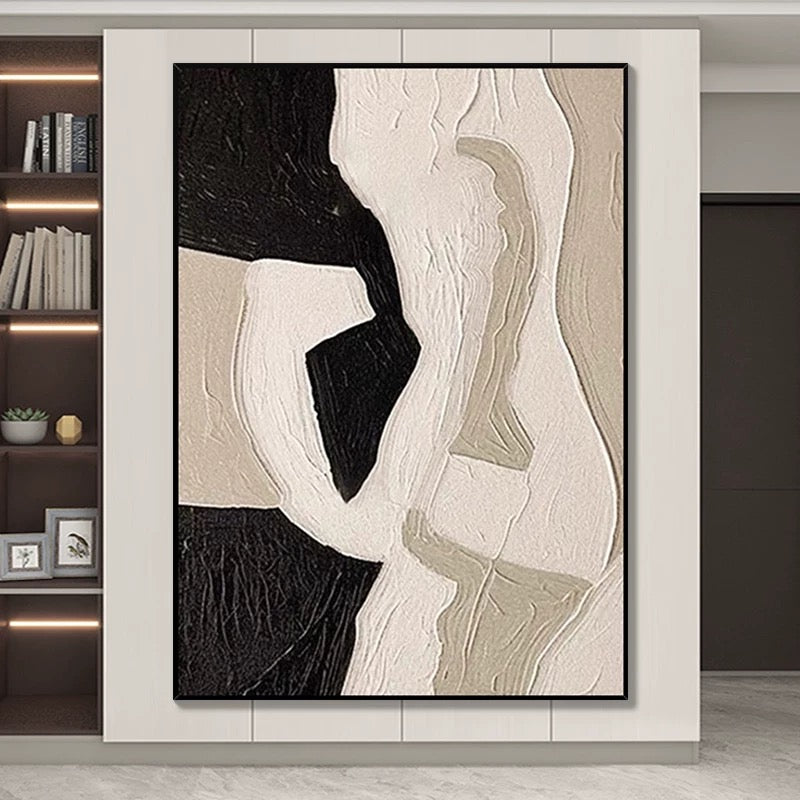 Strukturierte Wandkunst mit satten Schichten in Beige, Schwarz und Braun