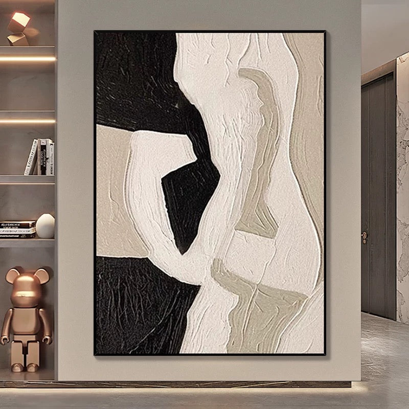 Strukturierte Wandkunst mit satten Schichten in Beige, Schwarz und Braun
