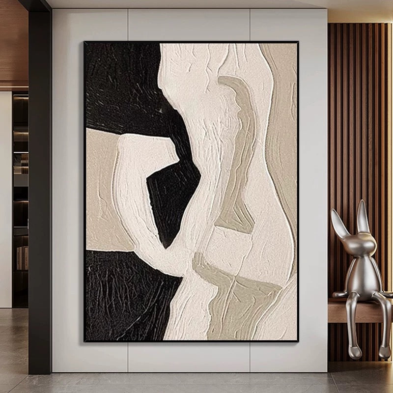 Strukturierte Wandkunst mit satten Schichten in Beige, Schwarz und Braun