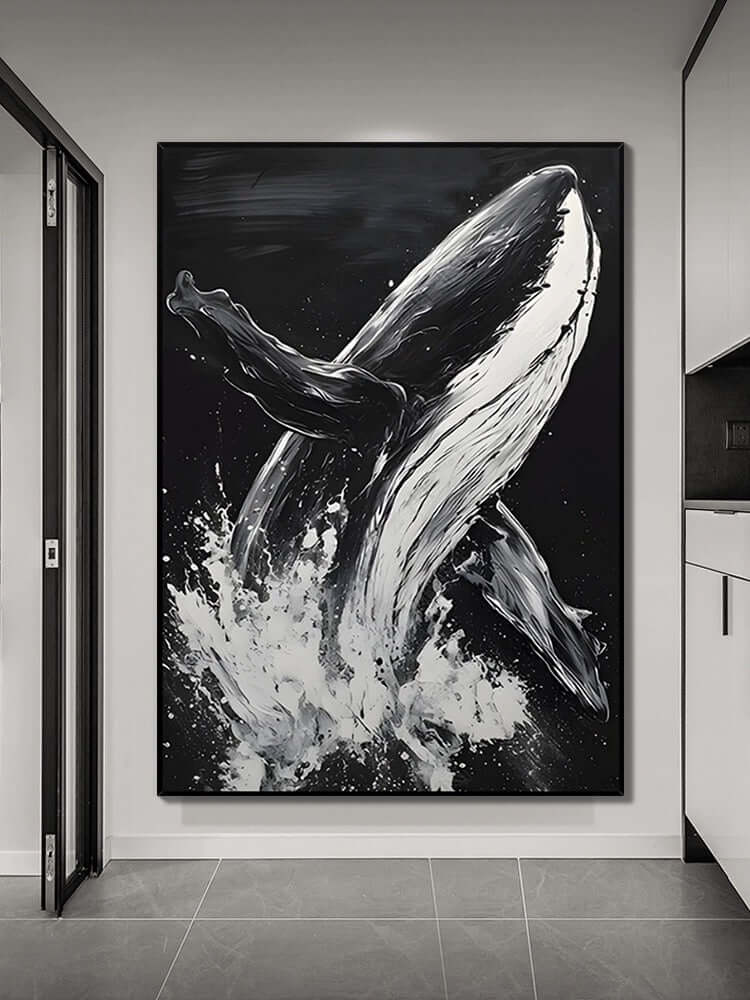 Black and White Whale Textured Wall Art - Hand Painting