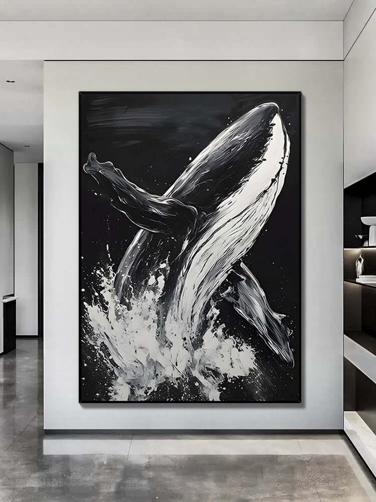 Black and White Whale Textured Wall Art - Hand Painting