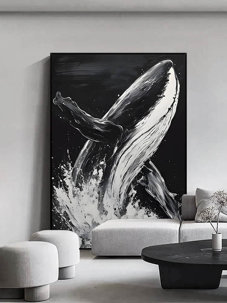 Black and White Whale Textured Wall Art - Hand Painting