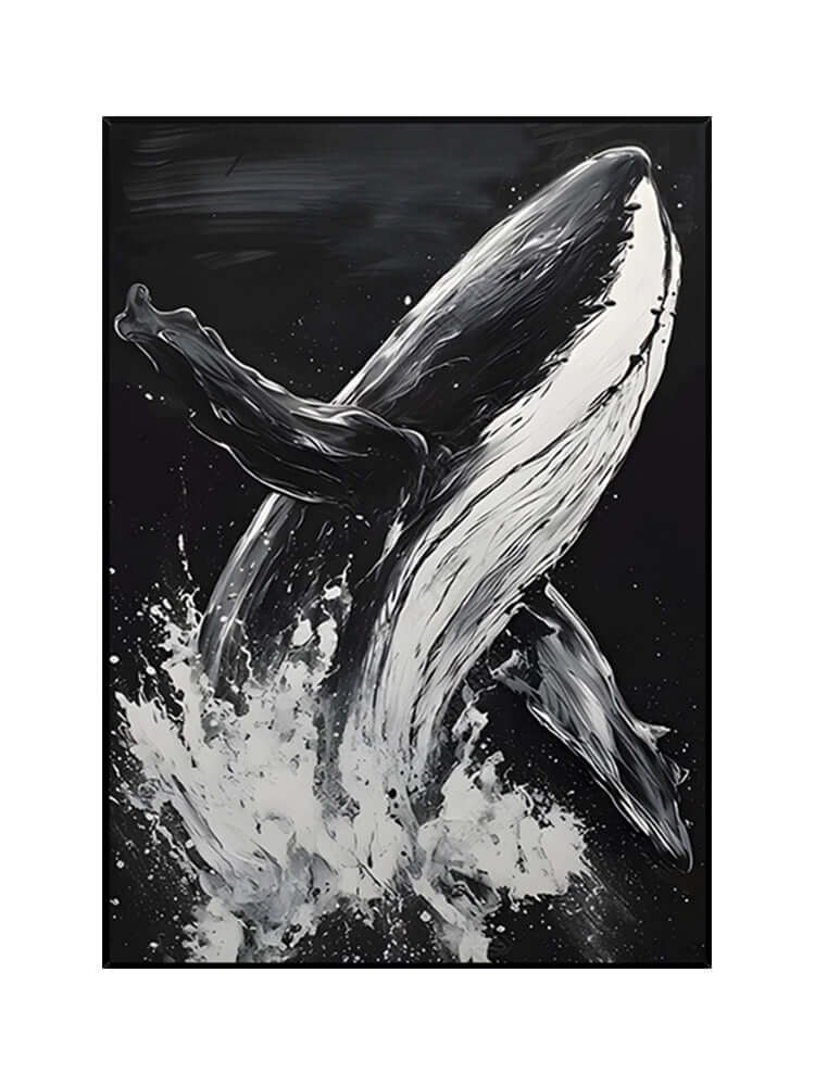 Black and White Whale Textured Wall Art - Hand Painting