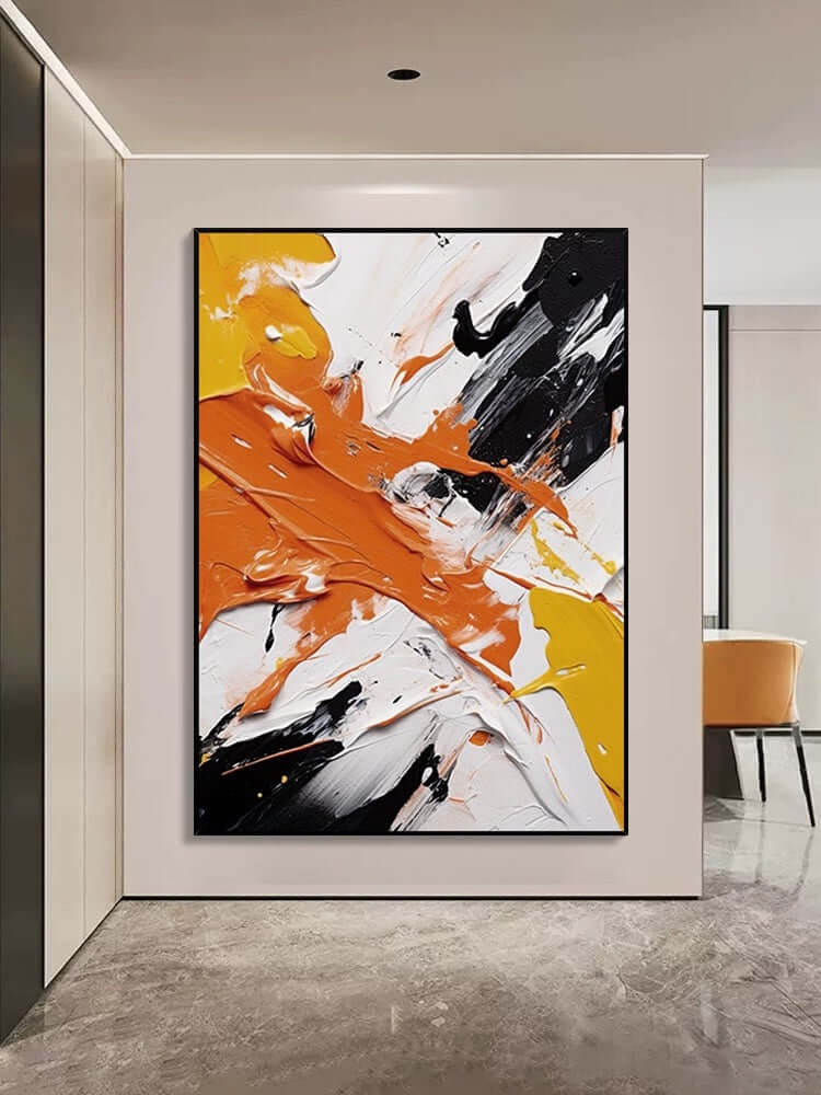 Mehrfarbige, spritzig strukturierte Wandkunst