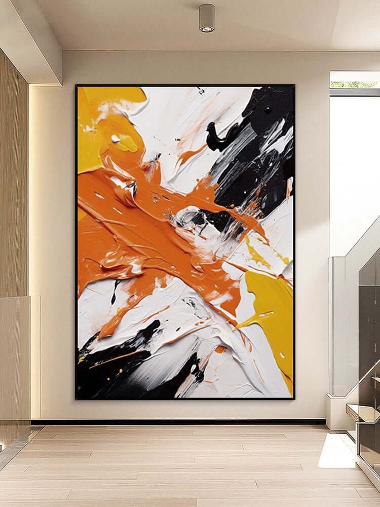 Mehrfarbige, spritzig strukturierte Wandkunst