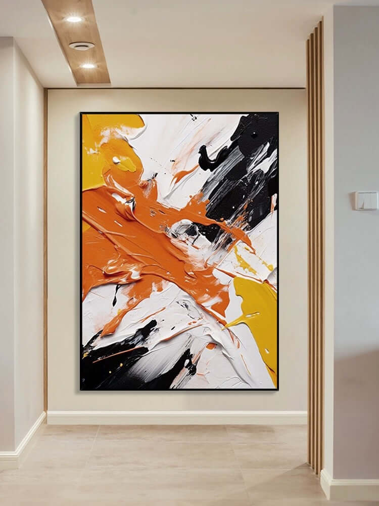 Mehrfarbige, spritzig strukturierte Wandkunst