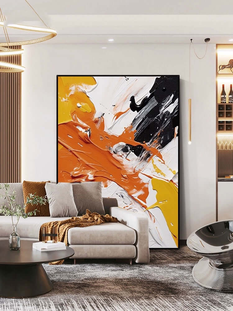 Mehrfarbige, spritzig strukturierte Wandkunst
