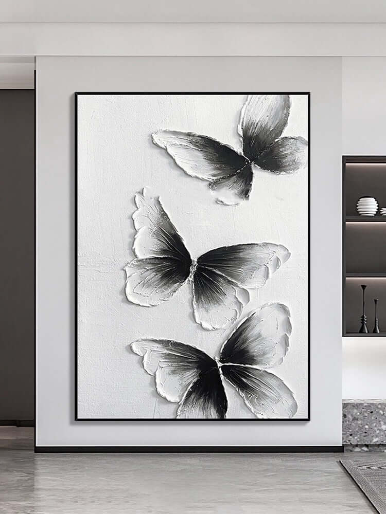 Wandkunst mit Schmetterlingen in Schwarz und Weiß