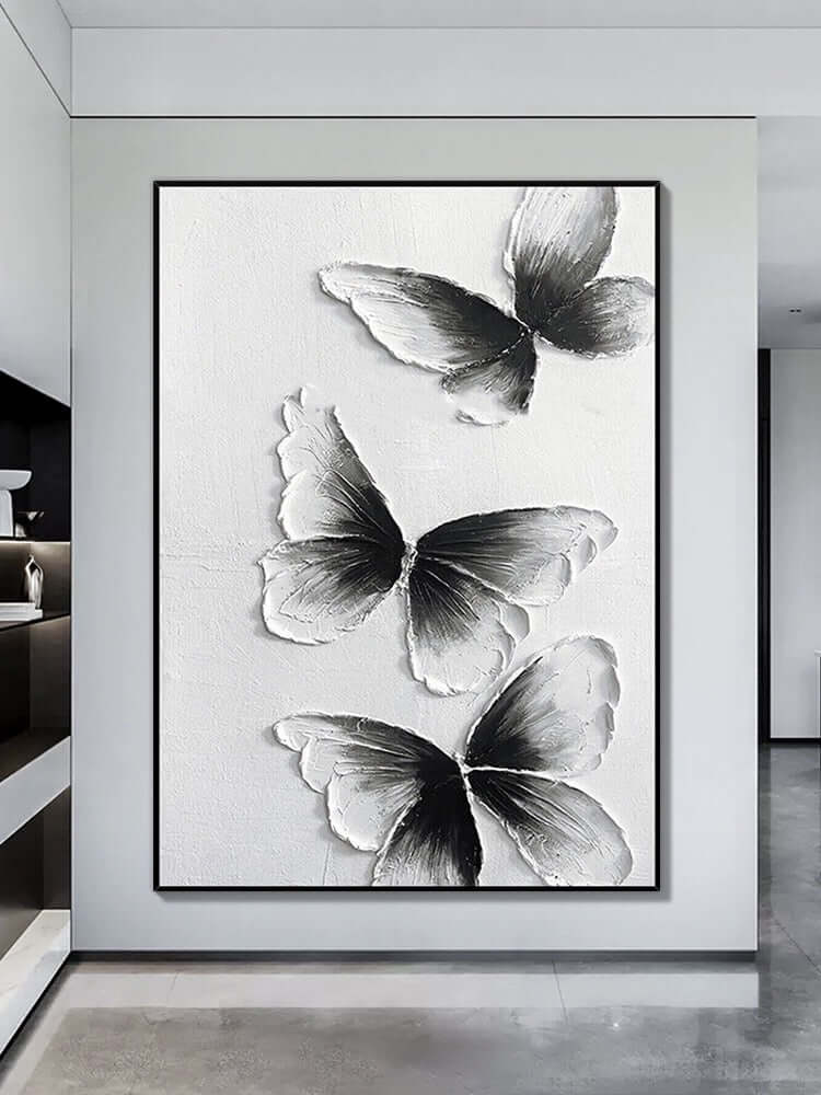 Wandkunst mit Schmetterlingen in Schwarz und Weiß