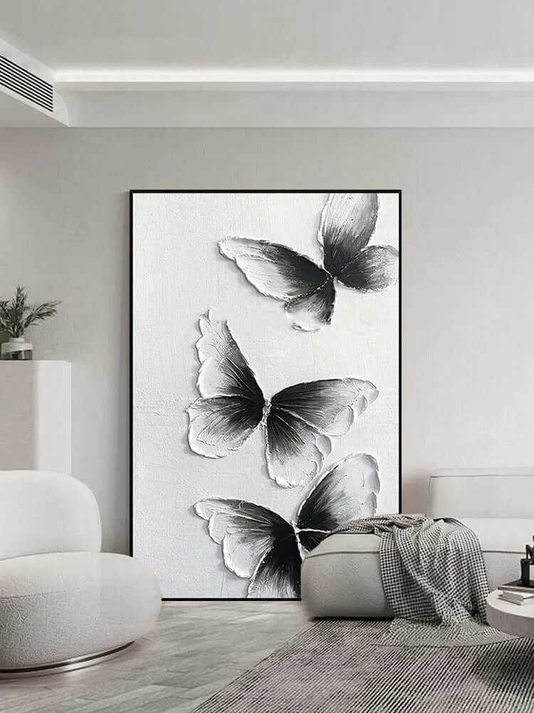 Wandkunst mit Schmetterlingen in Schwarz und Weiß