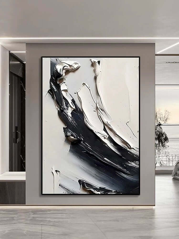 Arte de pared con ondas en blanco y negro