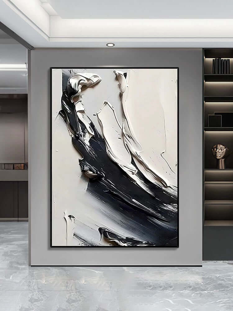 Black and White Waves Wall Art - Hand Painting