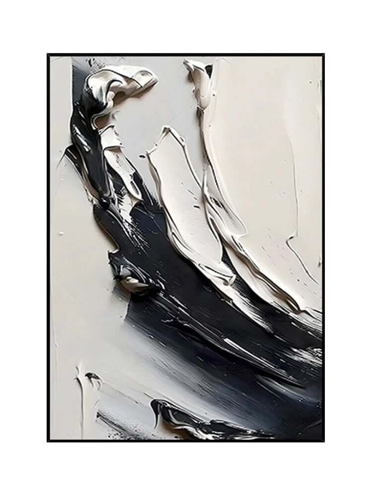 Black and White Waves Wall Art - Hand Painting