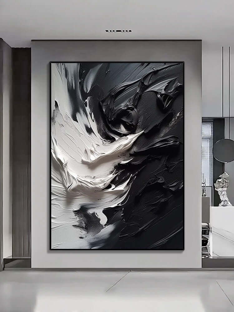 Black and White Blizzard Wall Art - Hand Painting