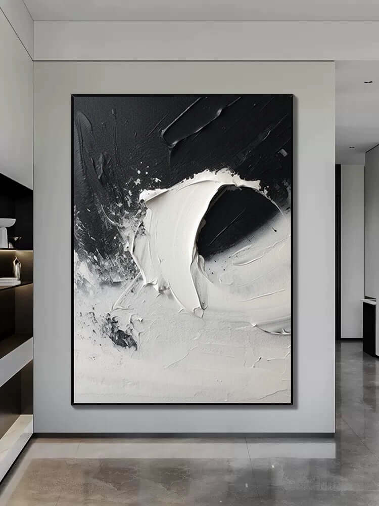 Strukturierte Wandkunst mit einer Welle Schwarz und Weiß