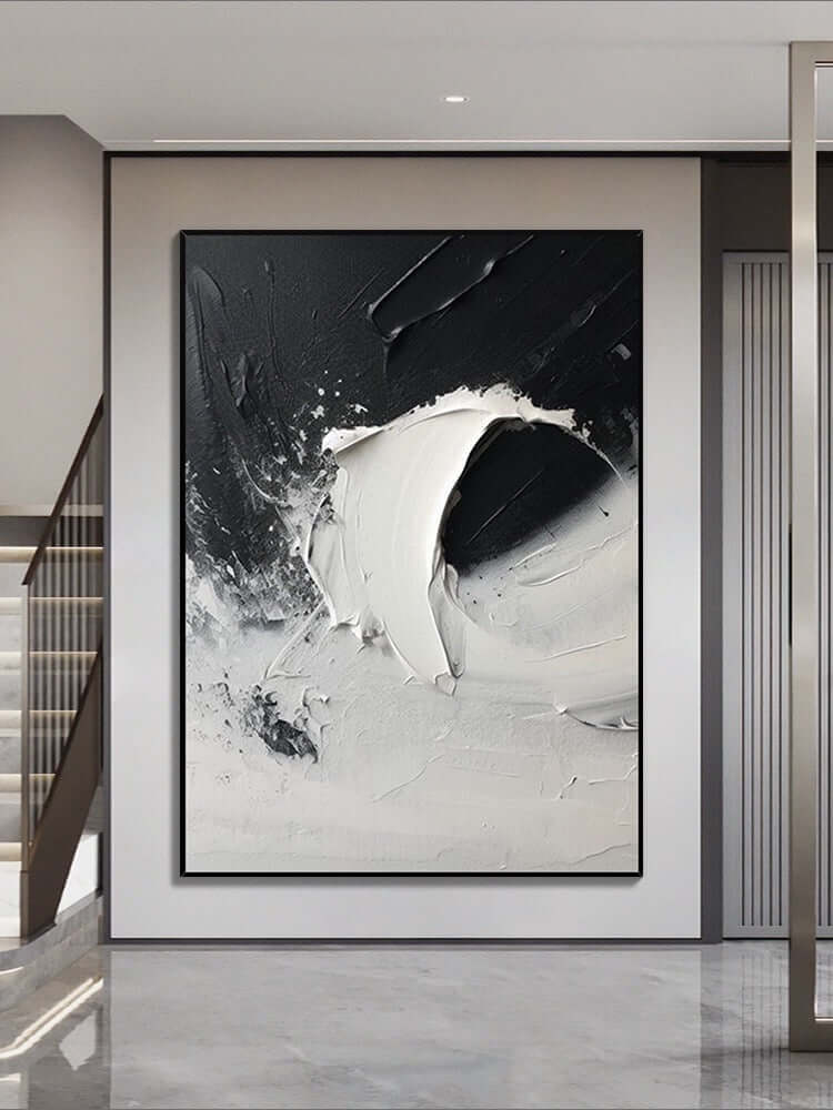 Strukturierte Wandkunst mit einer Welle Schwarz und Weiß