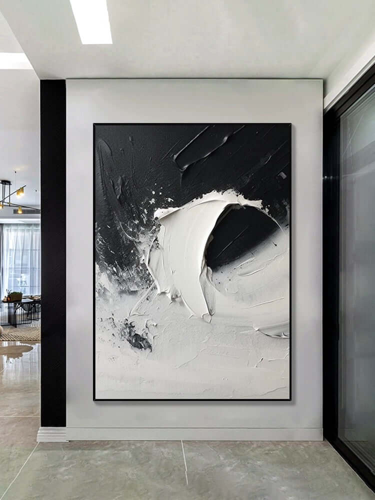Strukturierte Wandkunst mit einer Welle Schwarz und Weiß