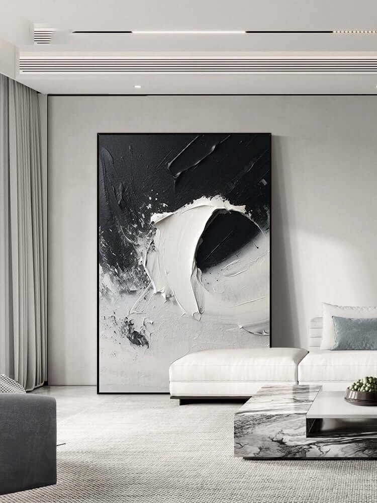 Strukturierte Wandkunst mit einer Welle Schwarz und Weiß
