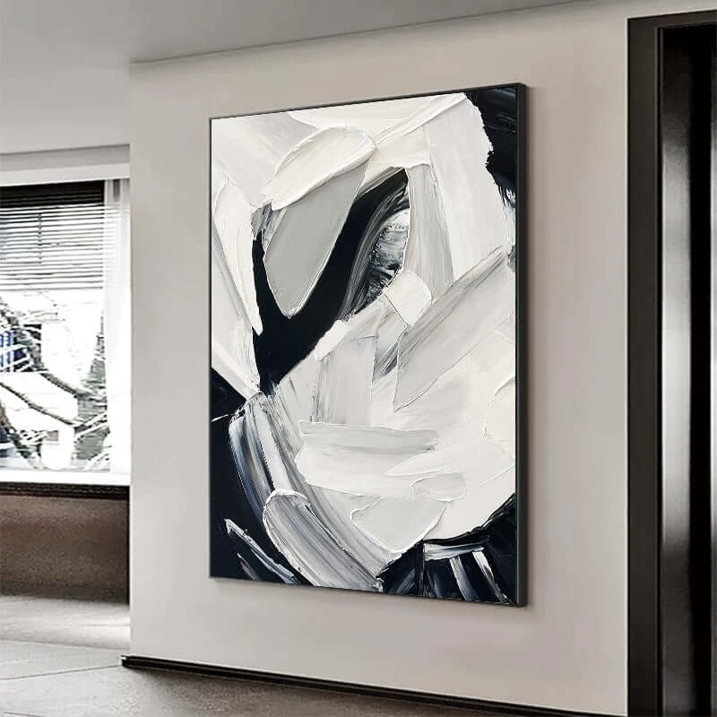 Textured Elegance White and Black Art - Hand Painting