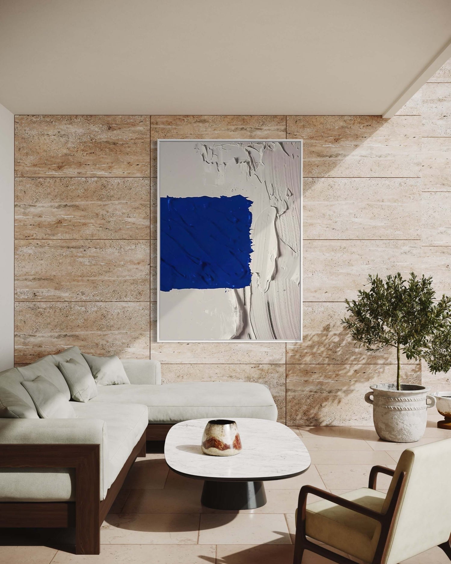 白と青のキャンバス Dining Room Wall Art