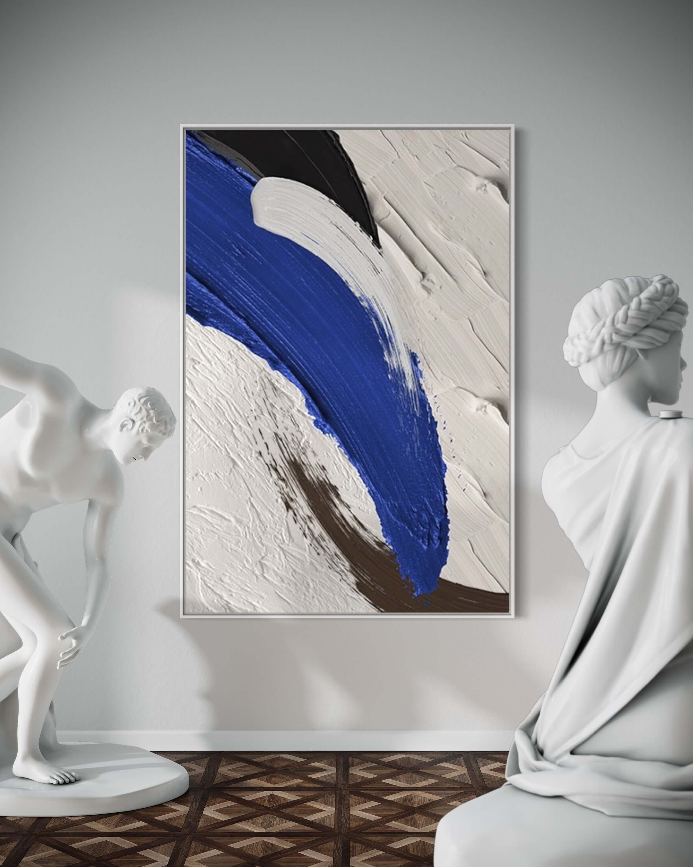 Arte da parete strutturata blu e bianca
