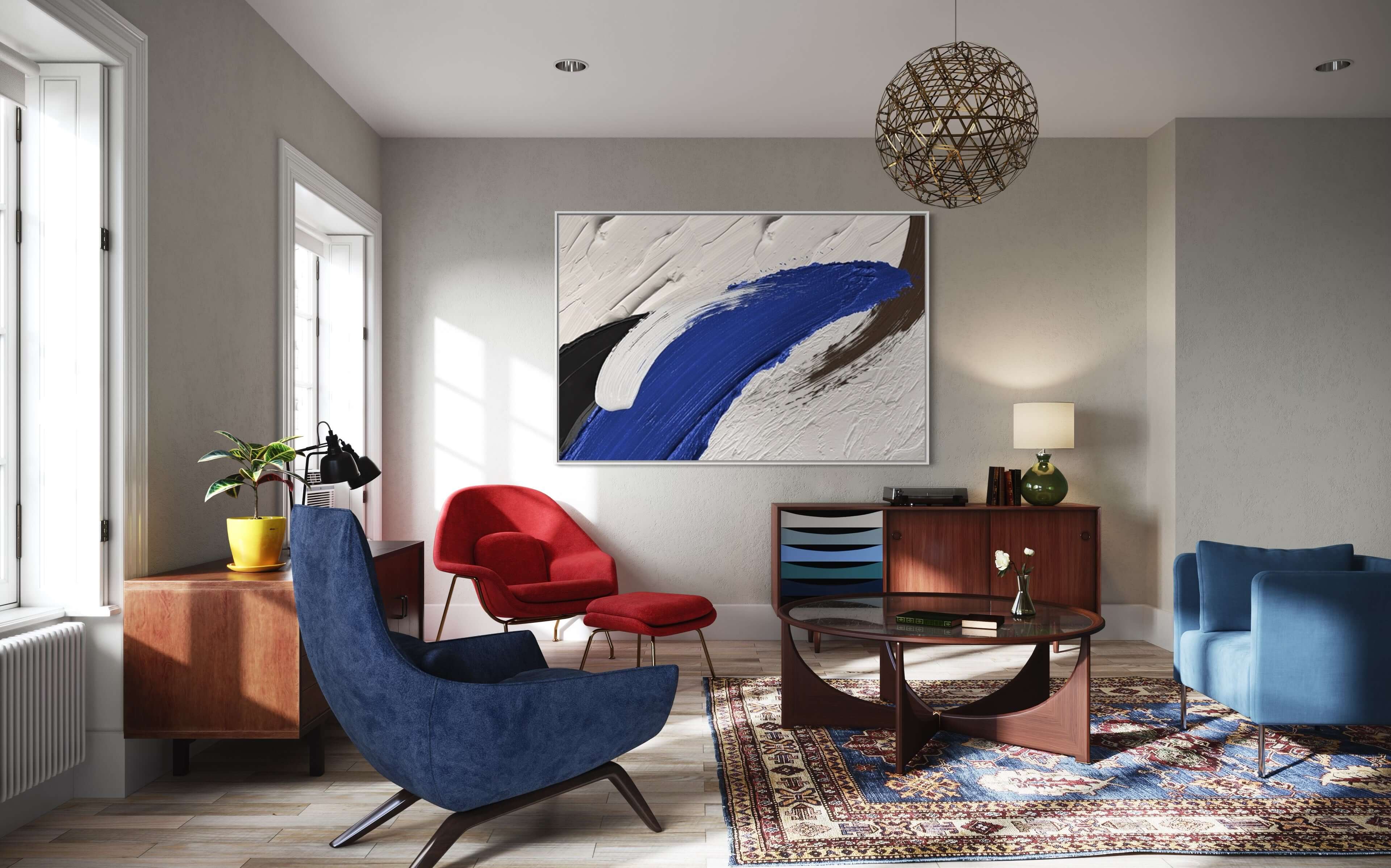 Arte da parete strutturata blu e bianca